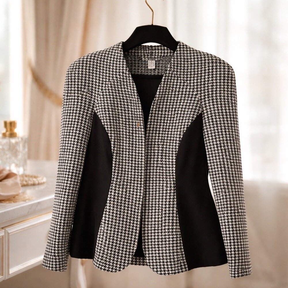 Sophisticate Women's Houndstooth Blazer with Zipper Closure Size 12